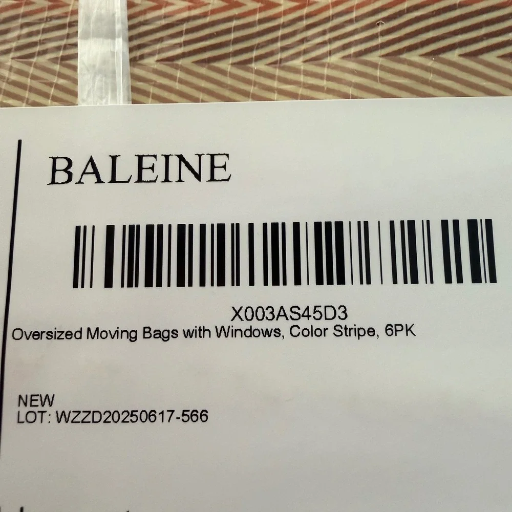 BALEINE 6 Pack Extra Large Moving Bags with Windows Color Stripe Heavy Duty Tote